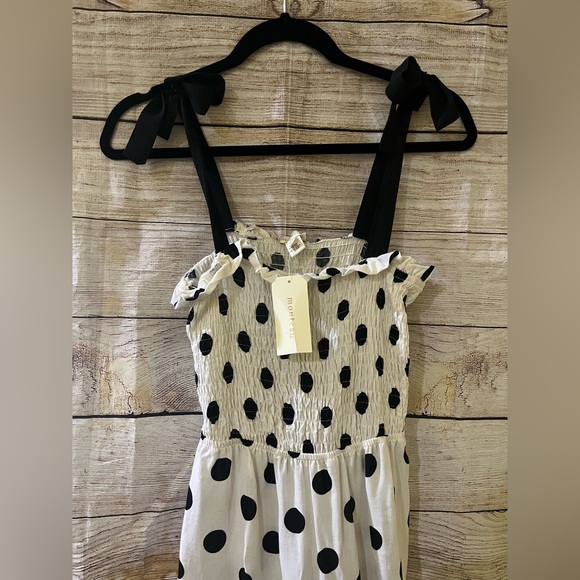 🤎3/$10 NWT Monteau Black and White Polka Dot Dress Size Medium - Picture 2 of 8